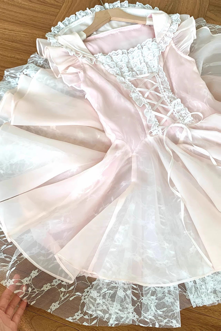 Sweet Lolita Dress - Floral Letter, Pink, Square Collar, Ballet-Inspired Style, Lace Trim - additional product view 4