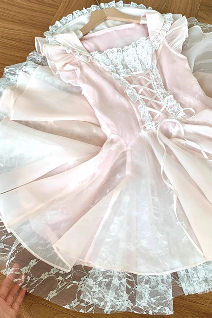 Sweet Lolita Dress - Floral Letter, Pink, Square Collar, Ballet-Inspired Style, Lace Trim - additional product view 4