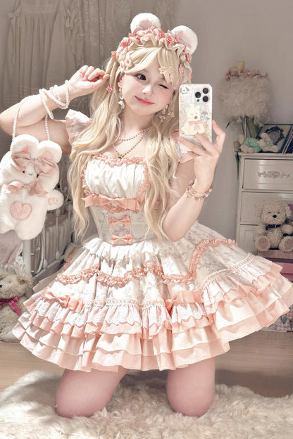 Sweet Lolita Dress - Floral Print Multi-layer, 2 Colors, Ruffled, Printed, Layered - additional product view 3