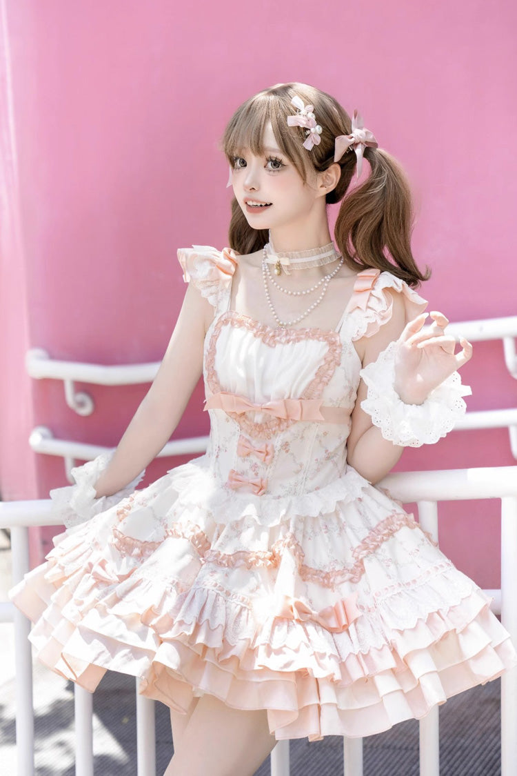 Sweet Lolita Dress - Floral Print Multi-layer, 2 Colors, Ruffled, Printed, Layered - additional product view 5