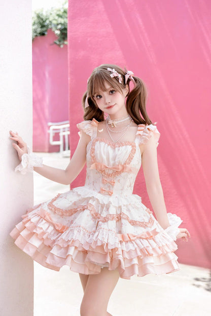 Sweet Lolita Dress - Floral Print Multi-layer, 2 Colors, Ruffled, Printed, Layered - additional product view 10