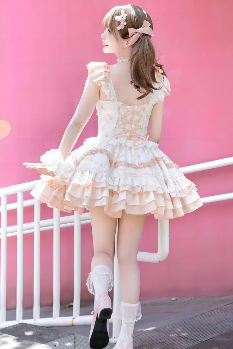 Sweet Lolita Dress - Floral Print Multi-layer, 2 Colors, Ruffled, Printed, Layered - additional product view 12