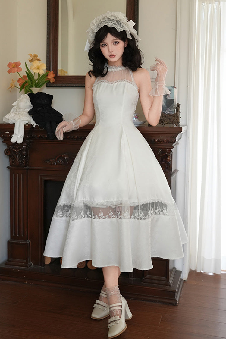 Sweet Lolita Dress - Flowers In The Mist, White, Halterneck, Gothic Style, Ruffled - additional product view 2