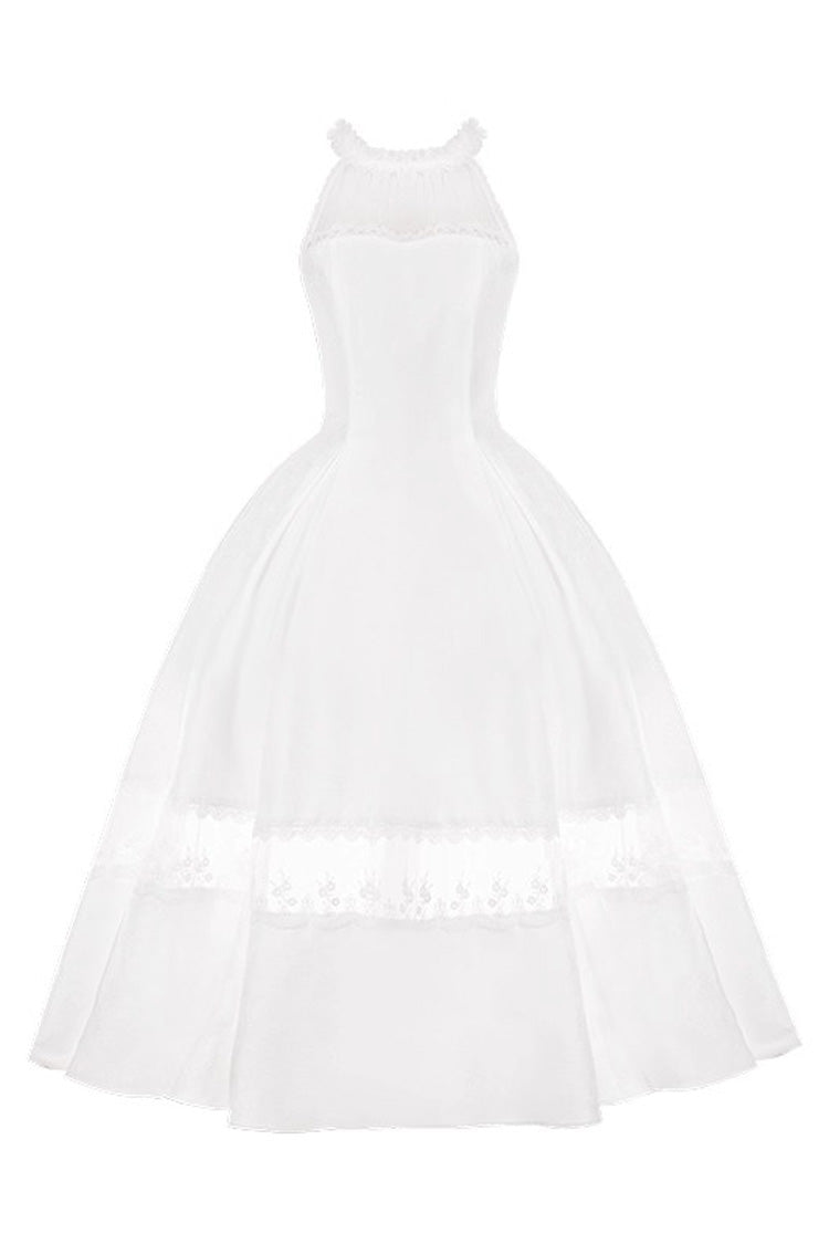Sweet Lolita Dress - Flowers In The Mist, White, Halterneck, Gothic Style, Ruffled - additional product view 3