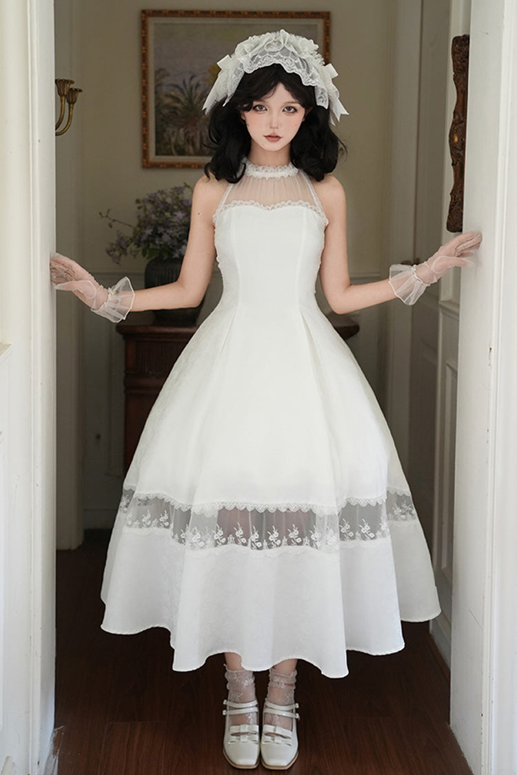 Sweet Lolita Dress - Flowers In The Mist, White, Halterneck, Gothic Style, Ruffled - additional product view 4