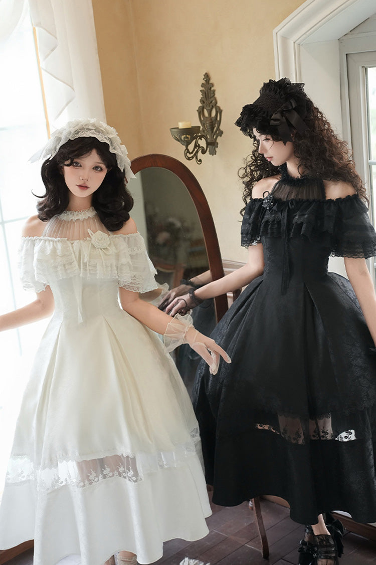Sweet Lolita Dress - Flowers In The Mist, White, Halterneck, Gothic Style, Ruffled - additional product view 5