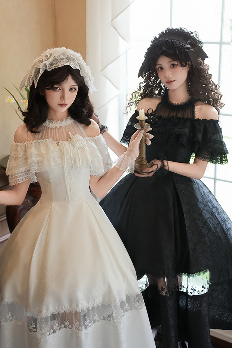 Sweet Lolita Dress - Flowers In The Mist, White, Halterneck, Gothic Style, Ruffled - additional product view 6