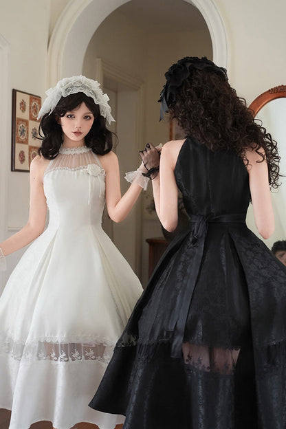 Sweet Lolita Dress - Flowers In The Mist, White, Halterneck, Gothic Style, Ruffled - additional product view 7