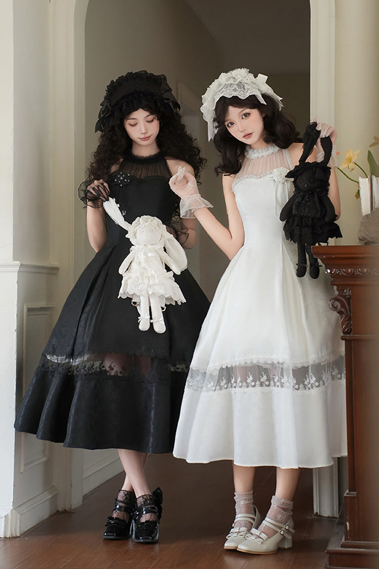 Sweet Lolita Dress - Flowers In The Mist, White, Halterneck, Gothic Style, Ruffled - additional product view 8