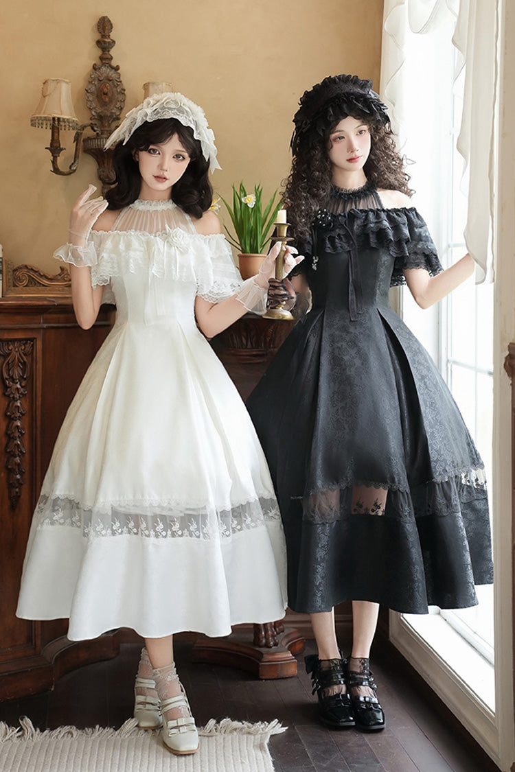 Sweet Lolita Dress - Flowers In The Mist, White, Halterneck, Gothic Style, Ruffled - additional product view 9