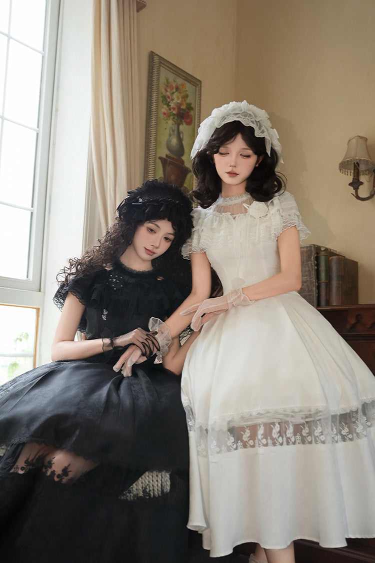 Sweet Lolita Dress - Flowers In The Mist, White, Halterneck, Gothic Style, Ruffled - additional product view 10