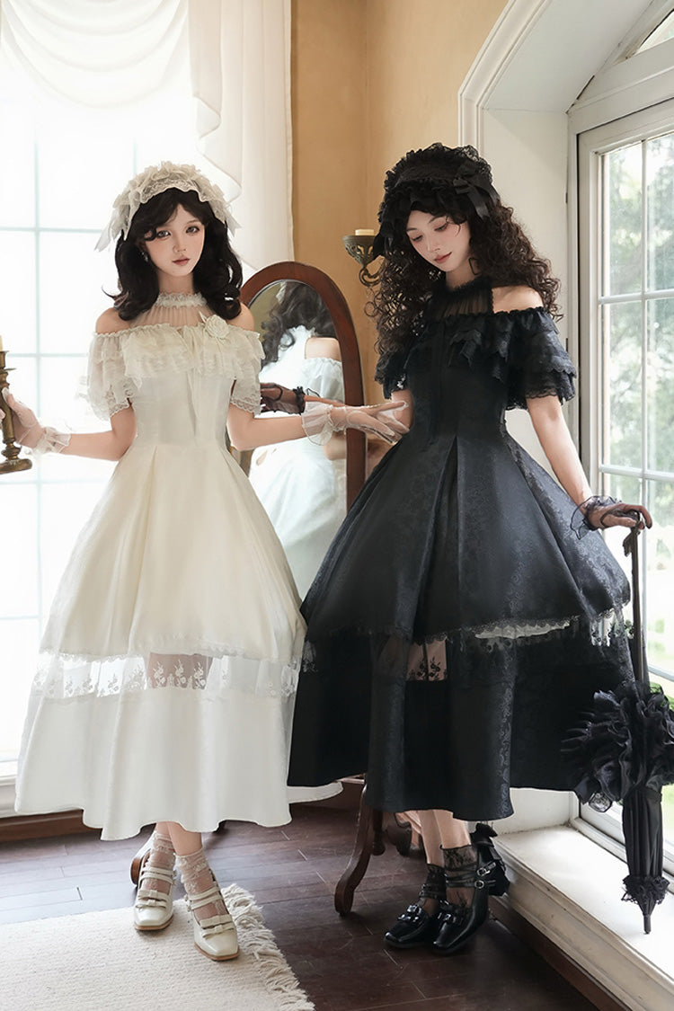 Sweet Lolita Dress - Flowers In The Mist, White, Halterneck, Gothic Style, Ruffled - additional product view 12