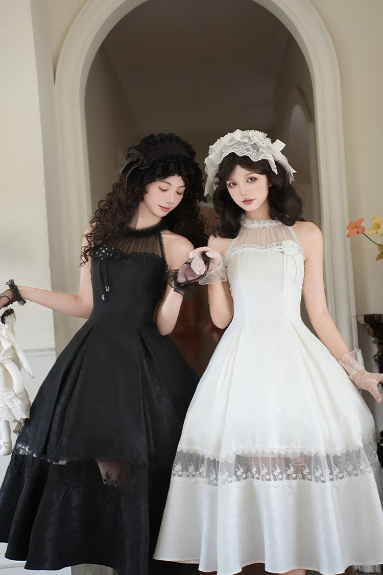 Sweet Lolita Dress - Flowers In The Mist, White, Halterneck, Gothic Style, Ruffled - additional product view 13