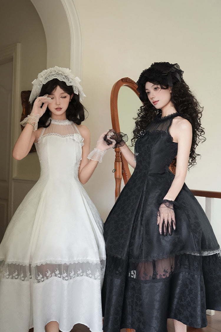 Sweet Lolita Dress - Flowers In The Mist, White, Halterneck, Gothic Style, Ruffled - additional product view 14