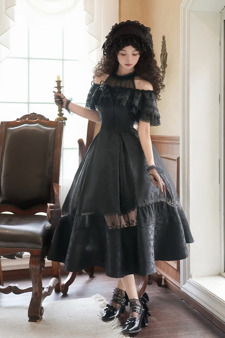 Sweet Lolita Dress - Flowers In The Mist, White, Halterneck, Gothic Style, Ruffled - additional product view 15