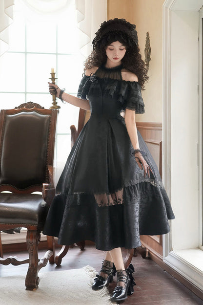 Sweet Lolita Dress - Flowers In The Mist, White, Halterneck, Gothic Style, Ruffled - additional product view 15