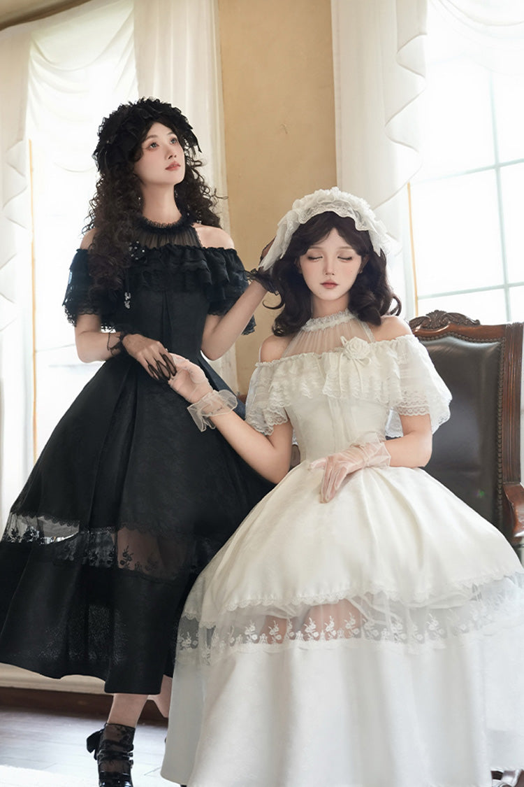 Sweet Lolita Dress - Flowers In The Mist, White, Halterneck, Gothic Style, Ruffled - additional product view 17