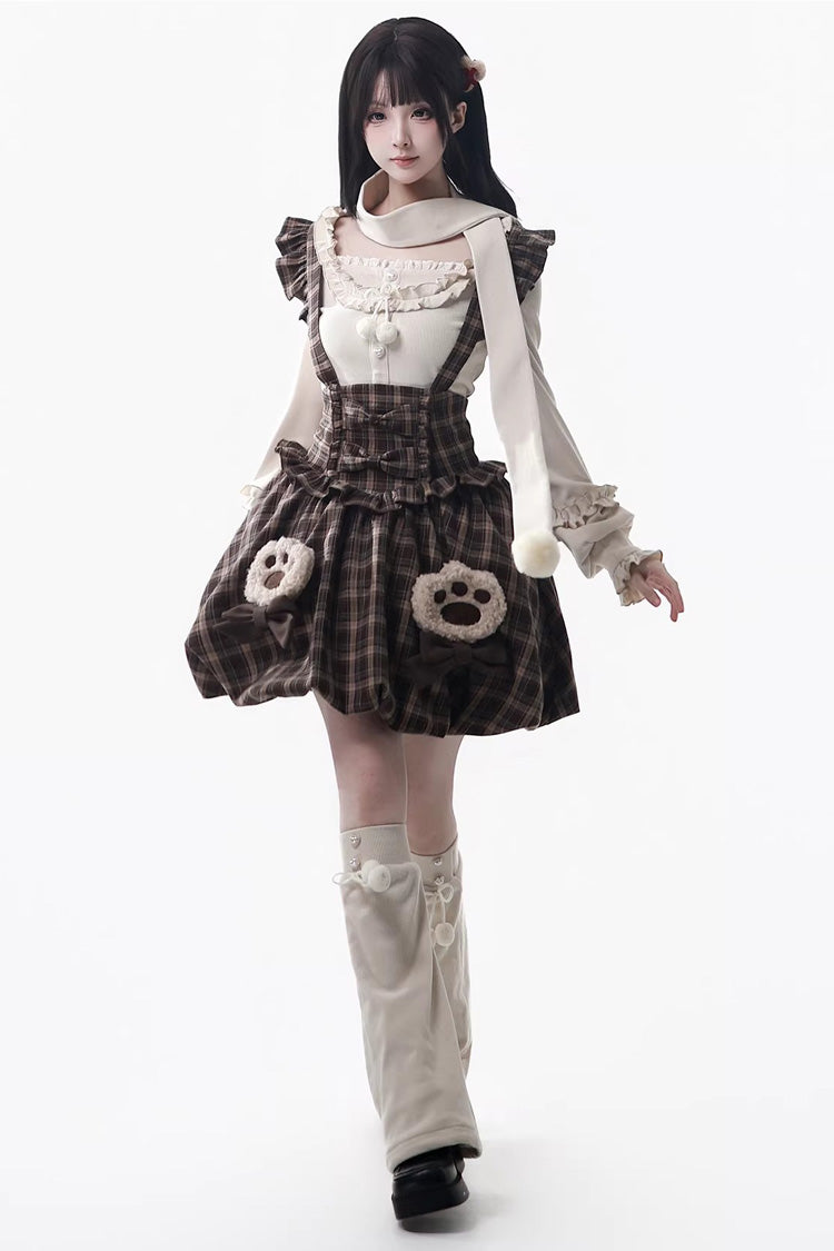 Sweet Lolita Dress - Fluffy Little Bear, Brown, Plaid, Bow Detail, Ruffled - additional product view 2