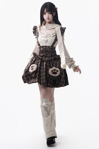 Sweet Lolita Dress - Fluffy Little Bear, Brown, Plaid, Bow Detail, Ruffled - additional product view 2