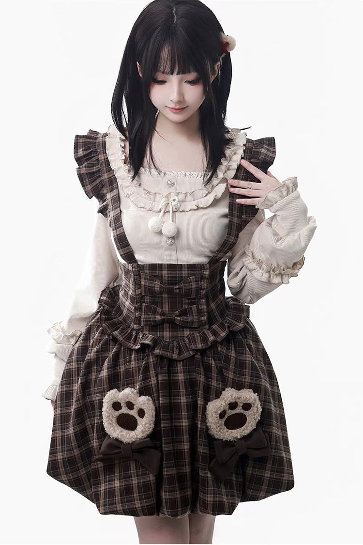 Sweet Lolita Dress - Fluffy Little Bear, Brown, Plaid, Bow Detail, Ruffled - additional product view 3