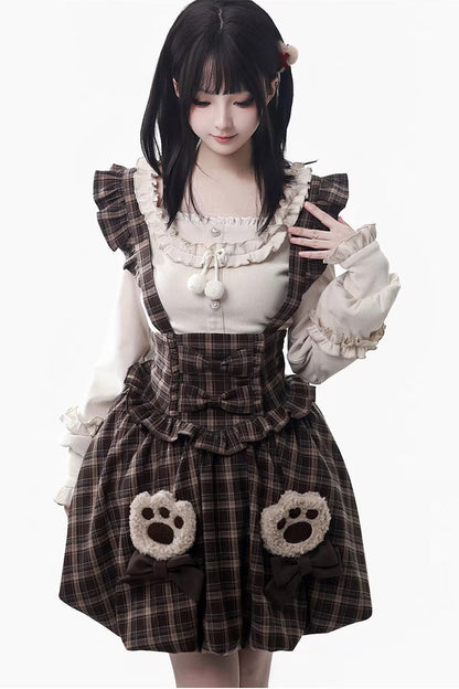 Sweet Lolita Dress - Fluffy Little Bear, Brown, Plaid, Bow Detail, Ruffled - additional product view 3