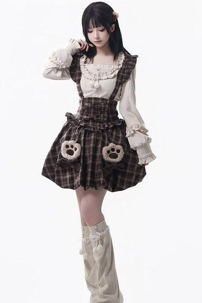Sweet Lolita Dress - Fluffy Little Bear, Brown, Plaid, Bow Detail, Ruffled - additional product view 4