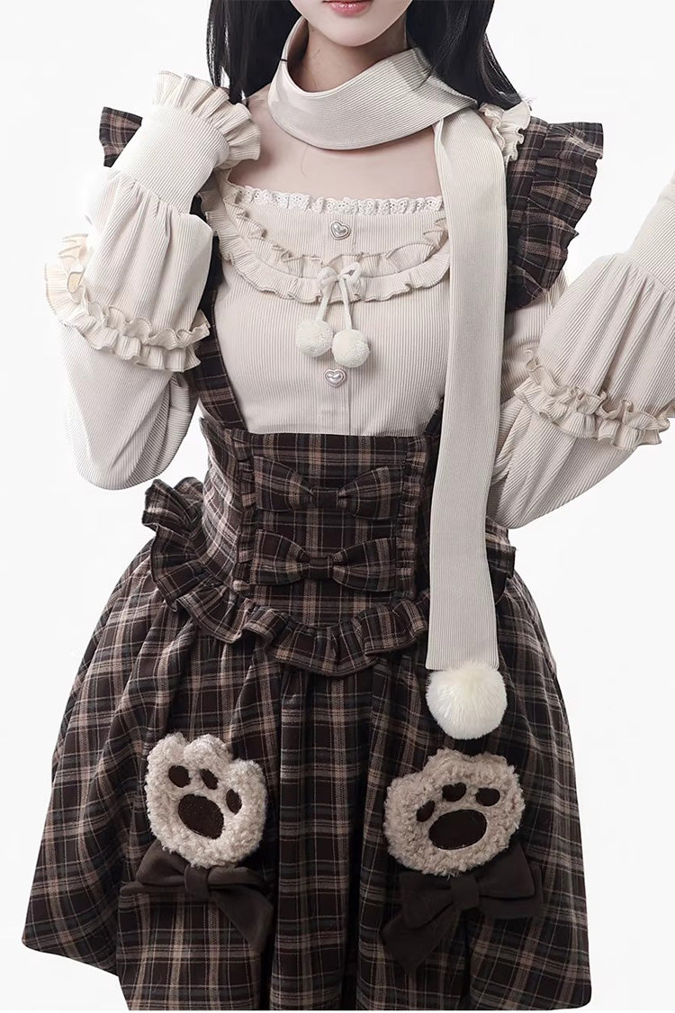 Sweet Lolita Dress - Fluffy Little Bear, Brown, Plaid, Bow Detail, Ruffled - additional product view 5