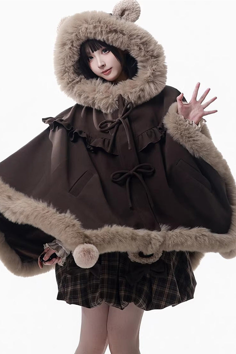 Sweet Lolita Dress - Fluffy Little Bear, Brown, Plaid, Bow Detail, Ruffled - additional product view 6