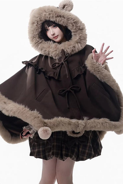 Sweet Lolita Dress - Fluffy Little Bear, Brown, Plaid, Bow Detail, Ruffled - additional product view 6