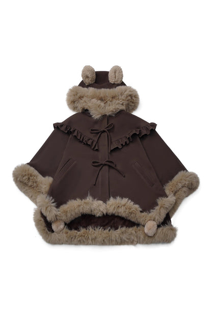 Sweet Lolita Dress - Fluffy Little Bear, Brown, Plaid, Bow Detail, Ruffled - S Coat / M Coat / L Coat option