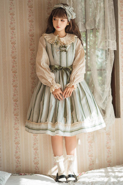 Sweet Lolita Dress - Forest Atlas Striped Print, 3 Colors, Striped, Printed, Punk Style - additional product view 6