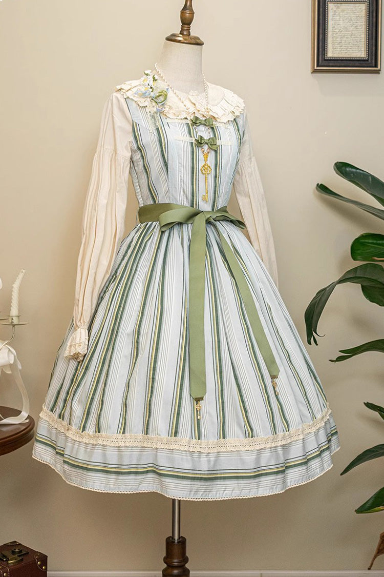 Sweet Lolita Dress - Forest Atlas Striped Print, 3 Colors, Striped, Printed, Punk Style - XS Green / S Green / M Green option