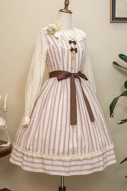 Sweet Lolita Dress - Forest Atlas Striped Print, 3 Colors, Striped, Printed, Punk Style - XS Red / S Red / M Red option