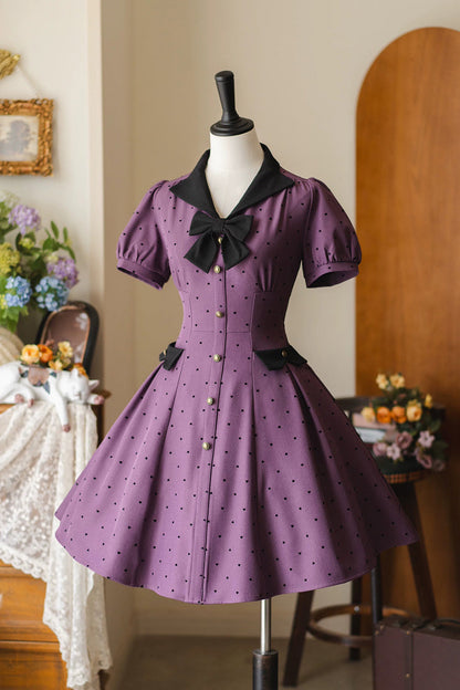 Sweet Lolita Dress - Forest Boulotty, Purple, Bow Detail, Printed - main product image