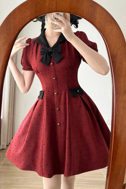 Sweet Lolita Dress - Forest Boulotty, Red, Printed, Bow Detail - additional product view 4