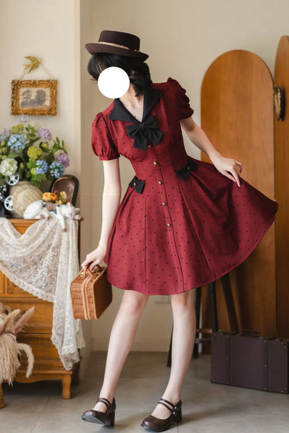 Sweet Lolita Dress - Forest Boulotty, Red, Printed, Bow Detail - additional product view 7