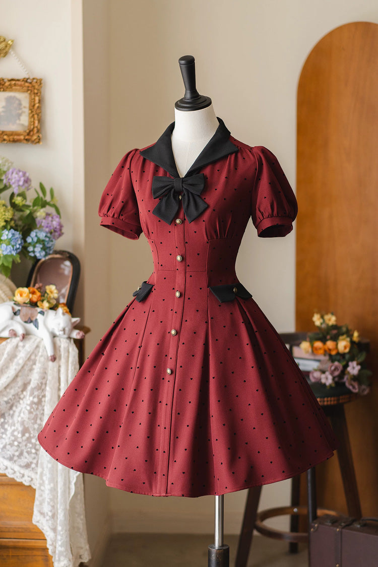 Sweet Lolita Dress - Forest Boulotty, Red, Printed, Bow Detail - main product image