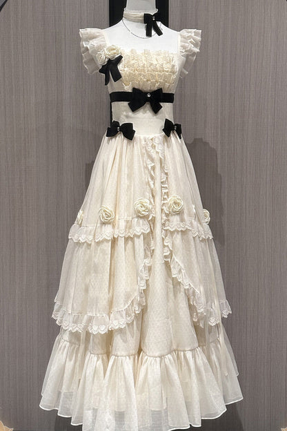 Sweet Lolita Dress - Free Verse Poetry, Ivory, Ruffled, Layered, Bow Detail - additional product view 3