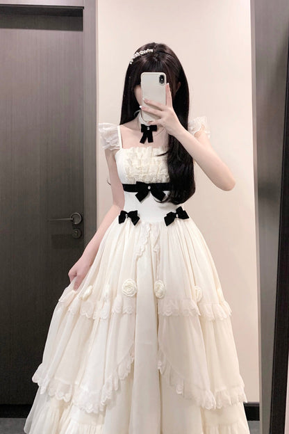 Sweet Lolita Dress - Free Verse Poetry, Ivory, Ruffled, Layered, Bow Detail - additional product view 6