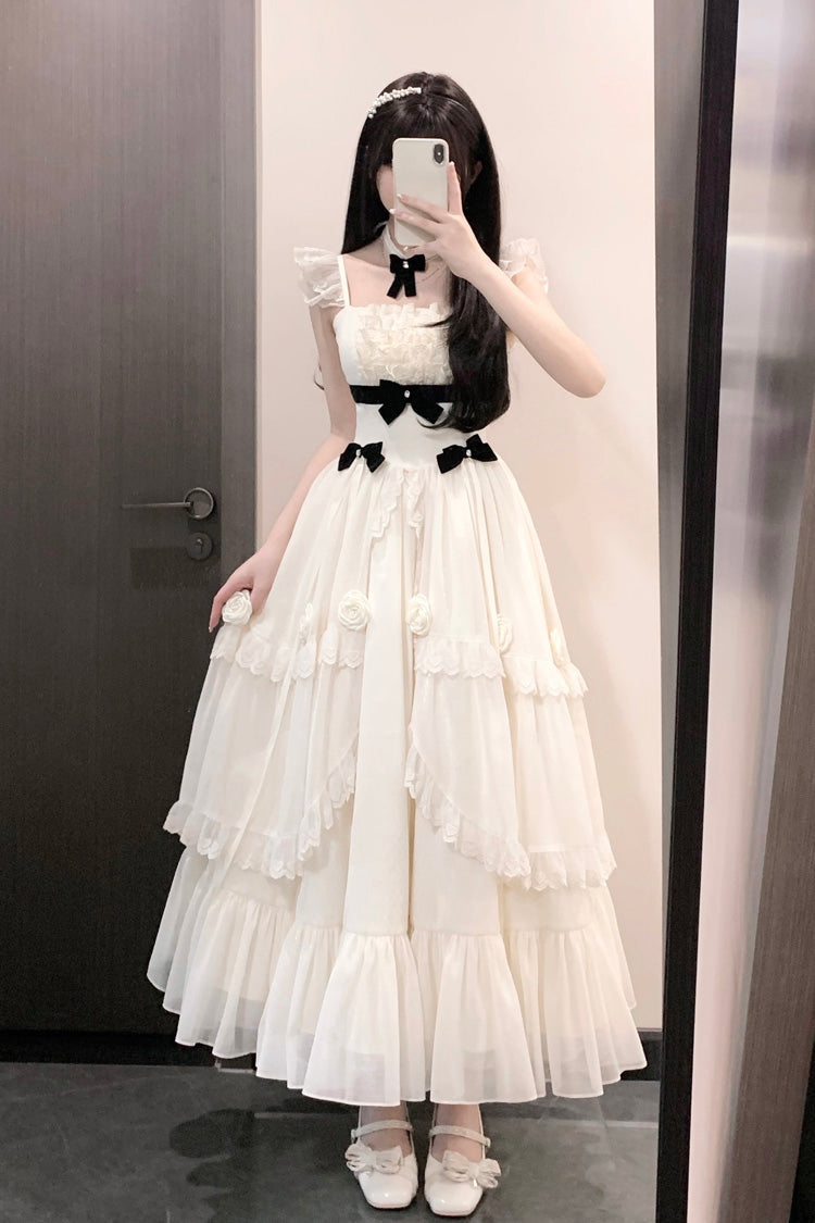 Sweet Lolita Dress - Free Verse Poetry, Ivory, Ruffled, Layered, Bow Detail - main product image
