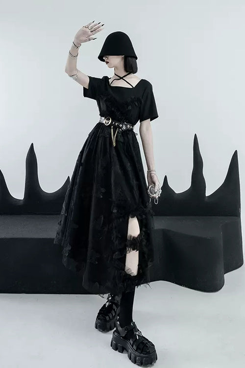 Sweet Lolita Dress - French Square Collar, 2 Colors, High-Low Hem, Square Collar - S Black / M Black / L Black option