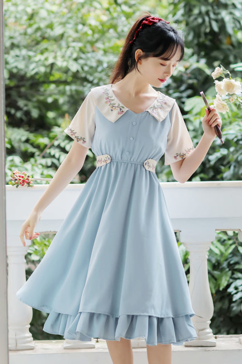 Sweet Lolita Dress - French Style Doll Collar Flower, 2 Colors, High Waist, Printed - additional product view 2