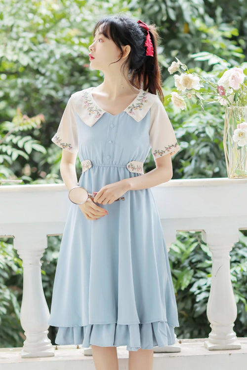 Sweet Lolita Dress - French Style Doll Collar Flower, 2 Colors, High Waist, Printed - additional product view 3
