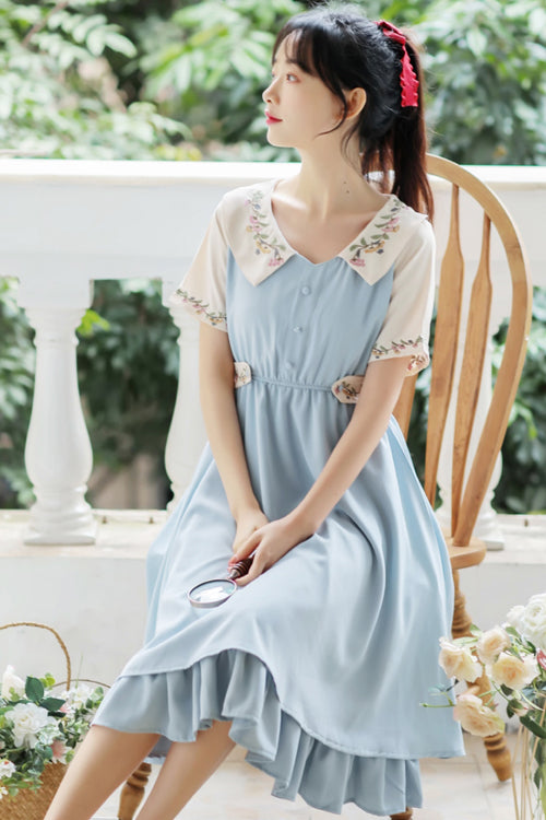 Sweet Lolita Dress - French Style Doll Collar Flower, 2 Colors, High Waist, Printed - additional product view 5