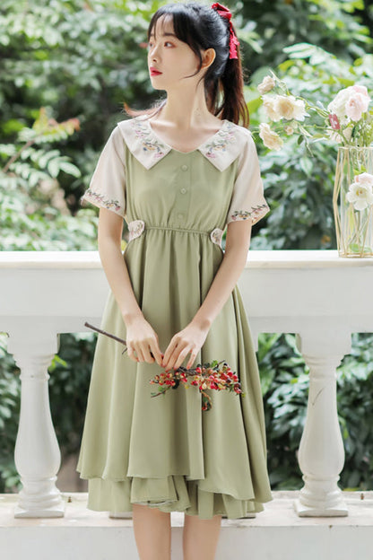 Sweet Lolita Dress - French Style Doll Collar Flower, 2 Colors, High Waist, Printed - additional product view 7