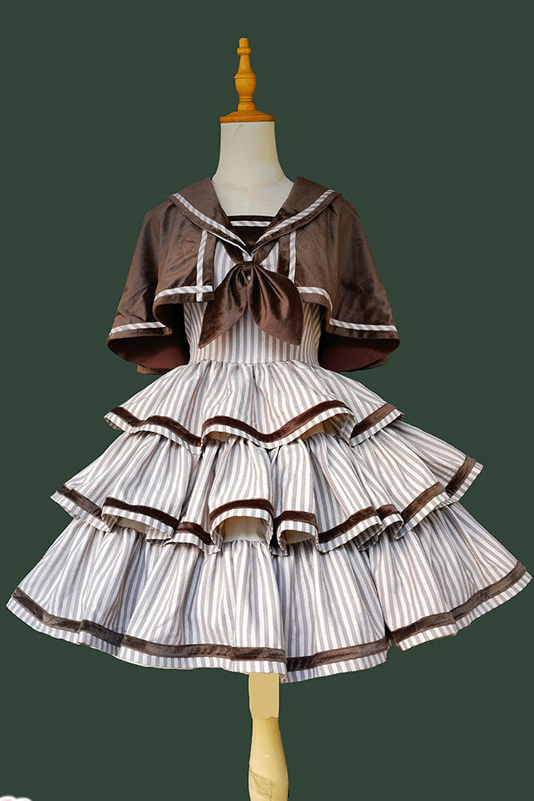 Sweet Lolita Dress - From Afar, 2 Colors, Striped, Layered, Bow Detail - additional product view 3