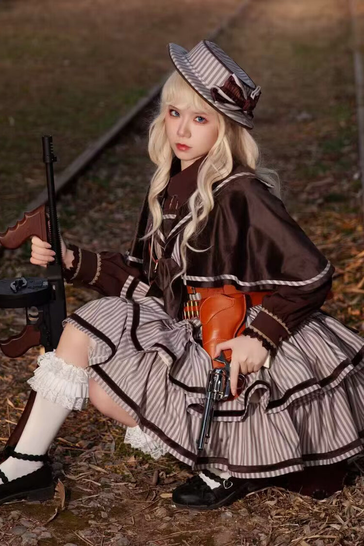 Sweet Lolita Dress - From Afar, 2 Colors, Striped, Layered, Bow Detail - additional product view 5