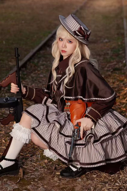 Sweet Lolita Dress - From Afar, 2 Colors, Striped, Layered, Bow Detail - additional product view 5