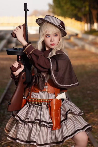Sweet Lolita Dress - From Afar, 2 Colors, Striped, Layered, Bow Detail - additional product view 6