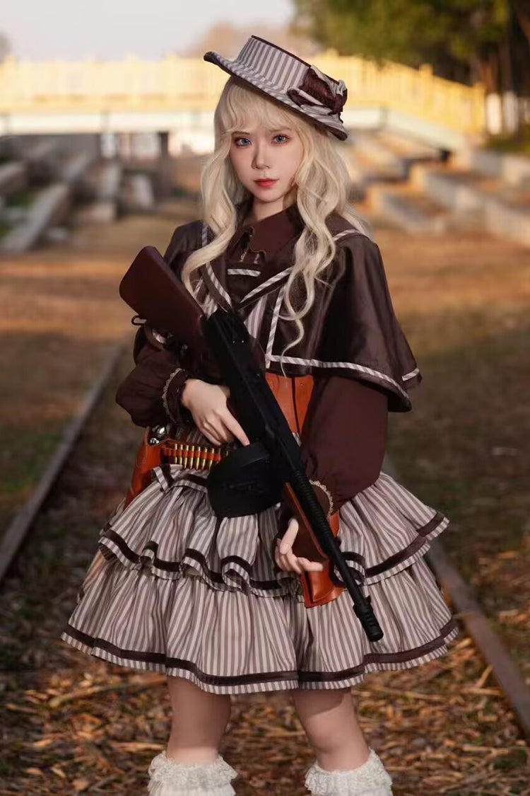 Sweet Lolita Dress - From Afar, 2 Colors, Striped, Layered, Bow Detail - additional product view 8